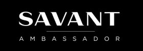 SAVANT Ambassador logo&mdash;white &lsquo;SAVANT&rsquo; wordmark above spaced-out &lsquo;AMBASSADOR&rsquo; on a solid black background, indicating certified partnership status with Savant.