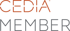 CEDIA MEMBER wordmark&mdash;&lsquo;CEDIA&rsquo; in orange uppercase above &lsquo;MEMBER&rsquo; in dark gray&mdash;signifying membership in the Custom Electronic Design & Installation Association.