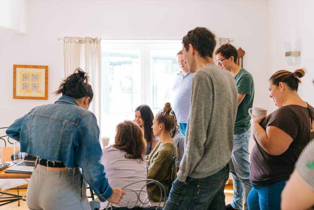 Casual team meeting in a house